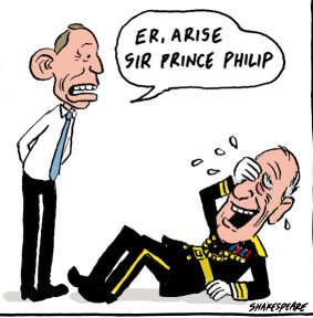 Tony Abbott has awarded Prince Philip a knighthood. Illustration: John Shakespeare