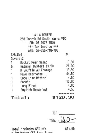 Receipt for lunch.