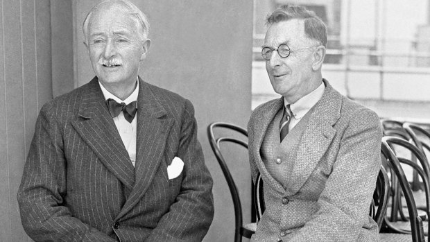 C. E. W. Bean (right) with English poet John Masefield in 1934.