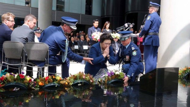 Selina Cheng at the memorial for her late husband Curtis Cheng.