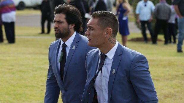 Knights players David Bhana, left, and Danny Levi, attended the service.
