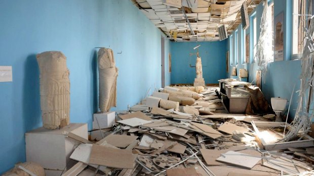 This photo from Syrian state media purports to show vandalism at the Palmyra Museum after the city was recaptured from the militants of the so-called Islamic State.