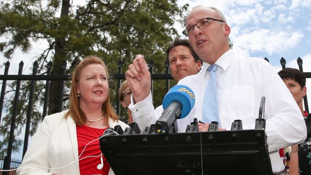 MP Jenny Aitchison at a press conference with NSW opposition leader Luke Foley.