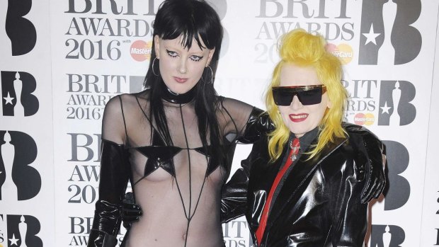 Model Sadie Pinn (left) and trophy designer Pam Hogg were the talk of today's BRIT Awards red carpet. And that talk mainly went...