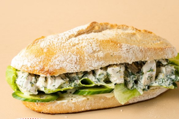 Poached chicken with butter lettuce, herbs and citrus mayo at Jolly Good Sandwiches.