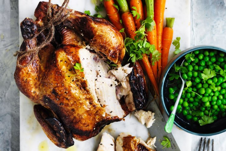Classic roast chicken with buttered vegetables recipe