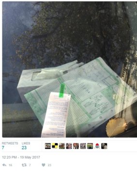 Sally DesBois tweeted to the Melbourne Lord Mayor after a ticket inspectors fined a man for leaving his car in Carlton despite a note from Ambulance Victoria saying the owner had been taken to the hospital.