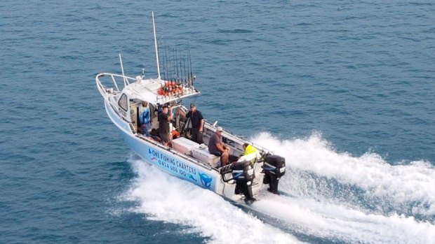 A-one Fishing Charters were accompanied back to Airlie Beach by an RACQ CQ Rescue helicopter.