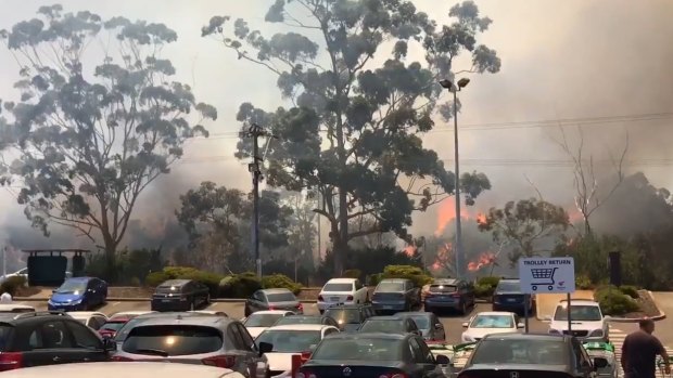 The blaze broke out in bushland across fom Warwick Shopping Centre.