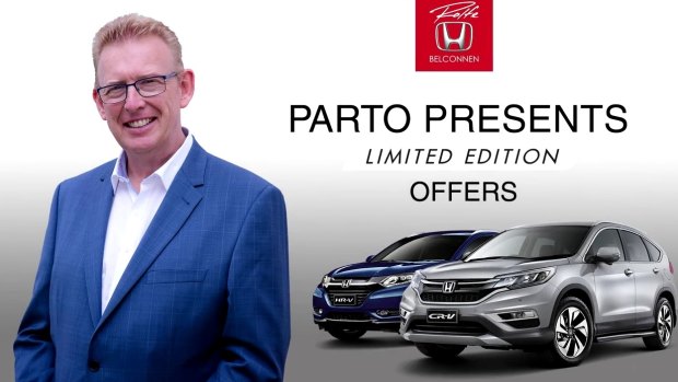A screenshot from a social media advertisement for Rolfe Honda featuring Mark Parton. Mr Parton has asked for advice on the ad from the ACT ethics and integrity adviser.