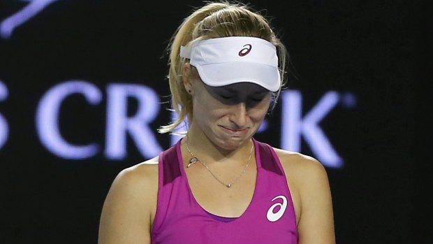 Sad end: Daria Gavrilova was visibly upset after losing to Carla Suarez Navarro.