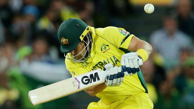 Ducking and diving: Shane Watson avoids a short ball during the match against Pakistan.