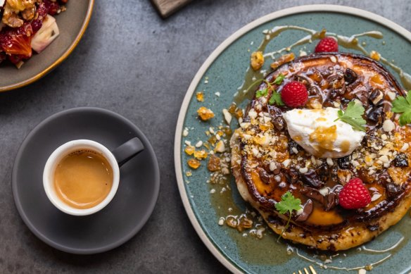 Hot cakes with medjool dates are on the menu at Oko Rooftop and Bar.