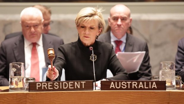 Powerful role model: Foreign Affairs Minister Julie Bishop chairs a United Nations Security Council meeting.