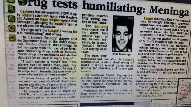A report of Mal Meninga's stance on drug testing when he was a player.