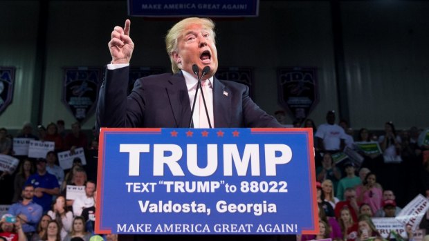 Republican presidential candidate Donald Trump speaks at a rally at Valdosta State University in Valdosta, Georgia, on Monday.