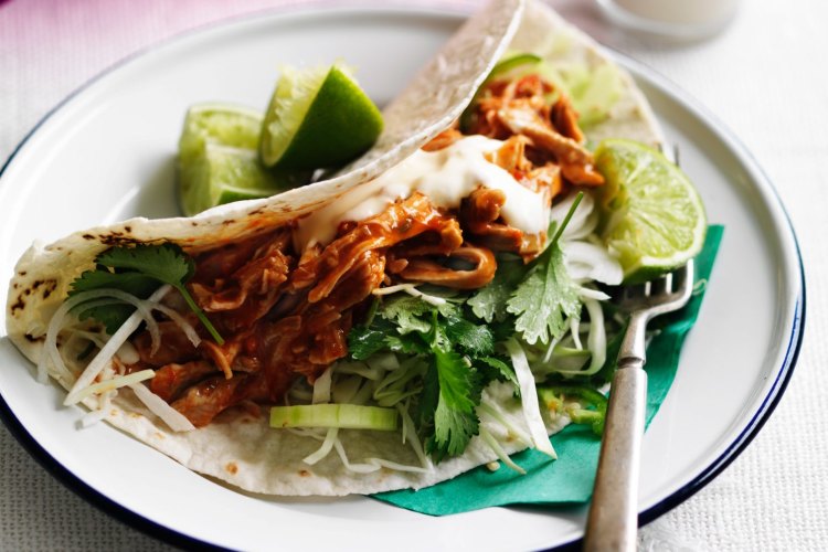 Neil Perry's chicken adobo taco with aromatic salad.