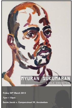 Flyer for Myuran Sukumaran's upcoming exhibition in the Netherlands.