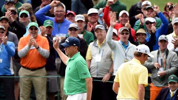 Davis Love III celebrates his hole-in-one.