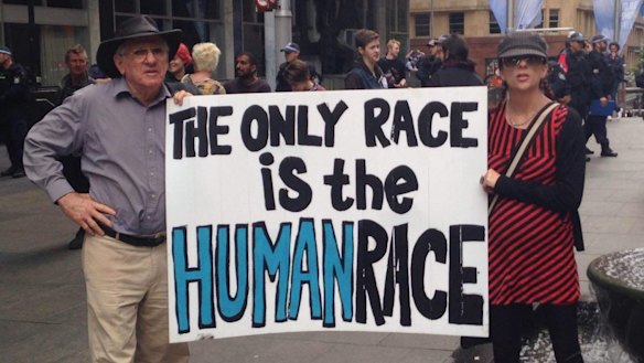 Protesters at the anti-racism rally in Martin Place.