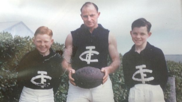 Bob Dawson during his Tongala playing days with sons Peter (left) and Robert in 1958.
