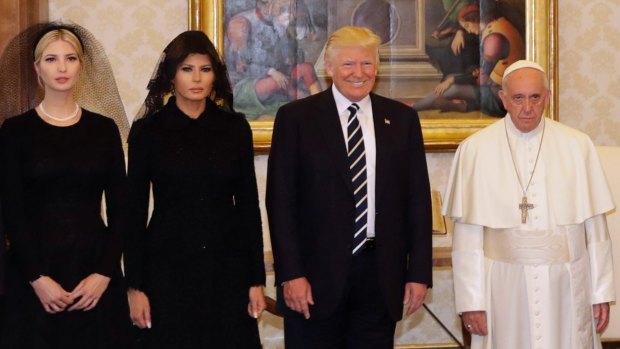 (From left) Ivanka and Melania Trump with President Donald Trump and Pope Francis. They adhered to the Vatican's strict dress code.