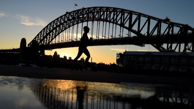 It felt like 2.9 degrees at sunrise in Sydney, but that didn't deter runners from pounding the pavement. 