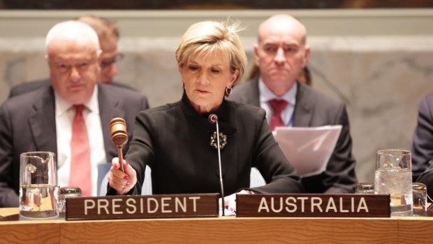 Foreign Minister Julie Bishop chairs the UN Security Council meeting in New York overnight.