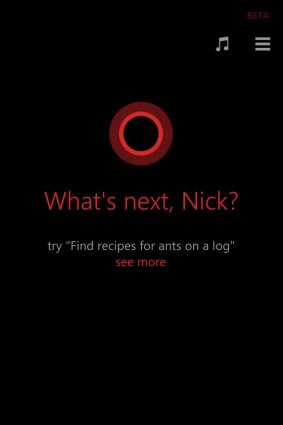 A screenshot of Microsoft's Cortana.