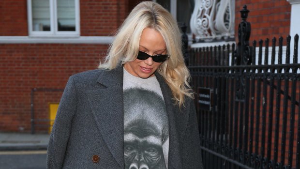 Pamela Anderson seen arriving at the Ecuadorian Embassy to visit Julian Assange on January 21, 2017 in London, England. 