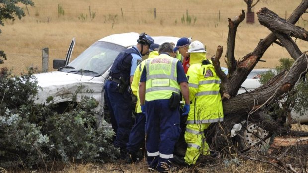 Emergency services cut a man from the ute near Goulburn but he was not believed to be seriously injured.