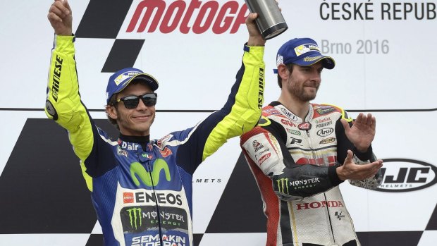 Valentino Rossi and Cal Crutchlow on the podium.