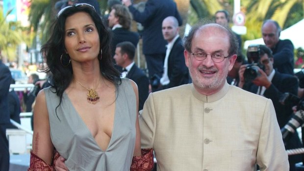 Salman Rushdie arrives with Padma Lakshmi at the 57th Film Festival in Cannes in 2004.