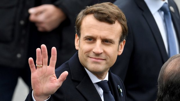 French president-elect Emmanuel Macron attends a ceremony to mark the Western allies' victory in World War II.