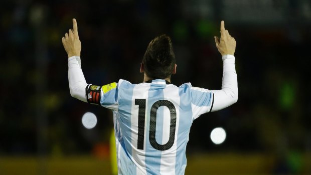 Big-time player: Argentina's Lionel Messi after one of his three goals.