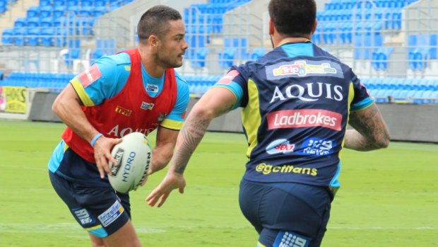 Going through his paces: Jarryd Hayne trains with the Titans on Thursday.
