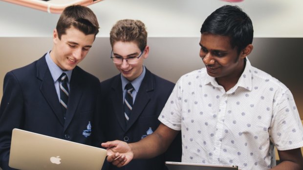 Canberra Grammar year 10 students Jaxon Kneipp and Damian Camilleri with Narrabundah College year 11 student Shayan Rasaratnam have won spots at the conference in the US. 
