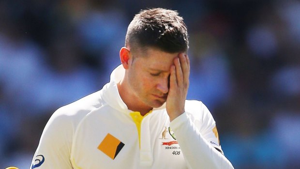 Michael Clarke sheds some tears for Phillip Hughes before the start of play.