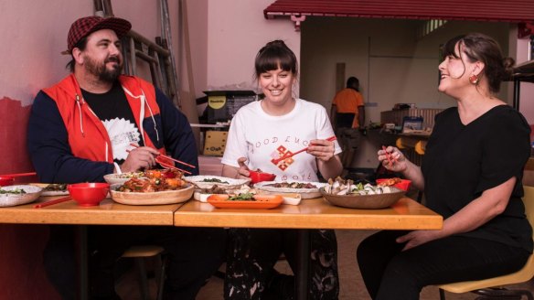 Chefs Mike Eggert and Jemma Whiteman with Berri Eggert at Good Luck Pinbone just before it opened last year.