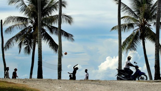 Asylum seekers get a recreation break away from the camp on Nauru.