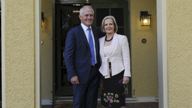Prime Minister Malcolm Turnbull and his wife Lucy at the Prime Minister's Lodge.