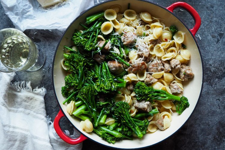 Orecchiette with pork and fennel sausage and broccolini.
