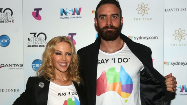 Minogue with ex-fiance Joshua Sasse at the ARIAs in Sydney last November.