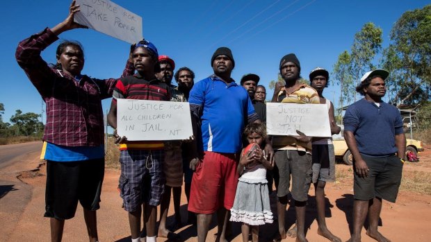 Borroloola locals protest the treatment of detainees at the Don Dale Youth Detention Centre near Darwin.