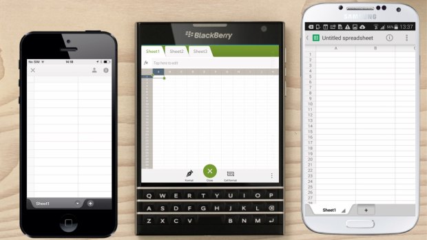 The Blackberry Passport, centre, claims to be all about productivity.