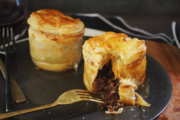 Slow-cooked beef short rib, miso and ale pies.