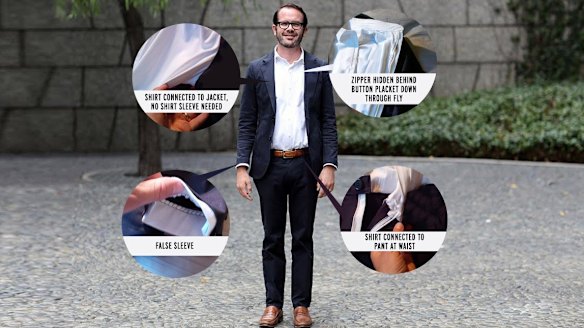 A business suit onesie? Tattoo 'lazy bum' on your forehead instead