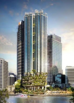 Artists' impression of the proposed 443 Queen Street building, as seen from Kangaroo Point.