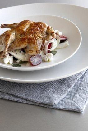 Quail fennel, feta and fig salad at Zirky's, Mount Hotham.
