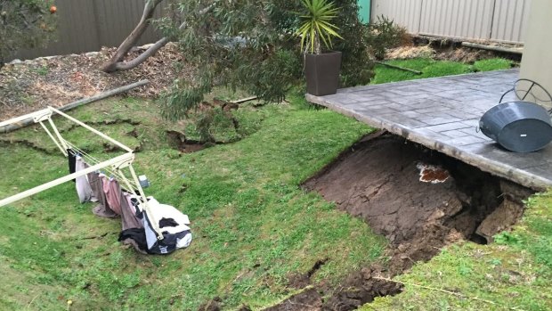 The ground sank an estimated three metres in the Illawong backyard.
